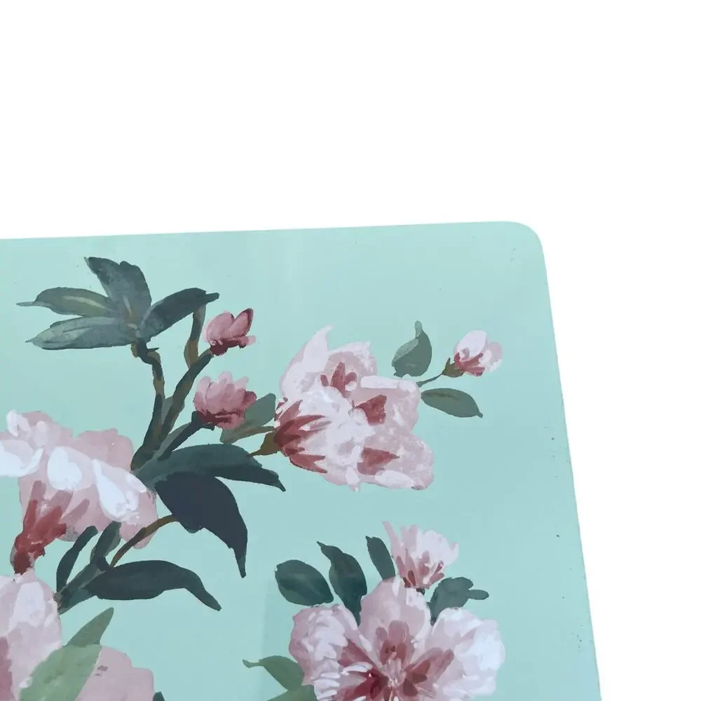 Laura Ashley Blossom Branch Cork Placemats Pink Green Floral 12x16 Set of 4 NEW